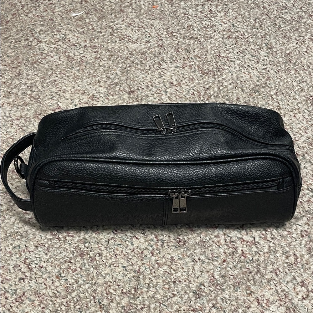 Black Leather Toiletry/travel Bag